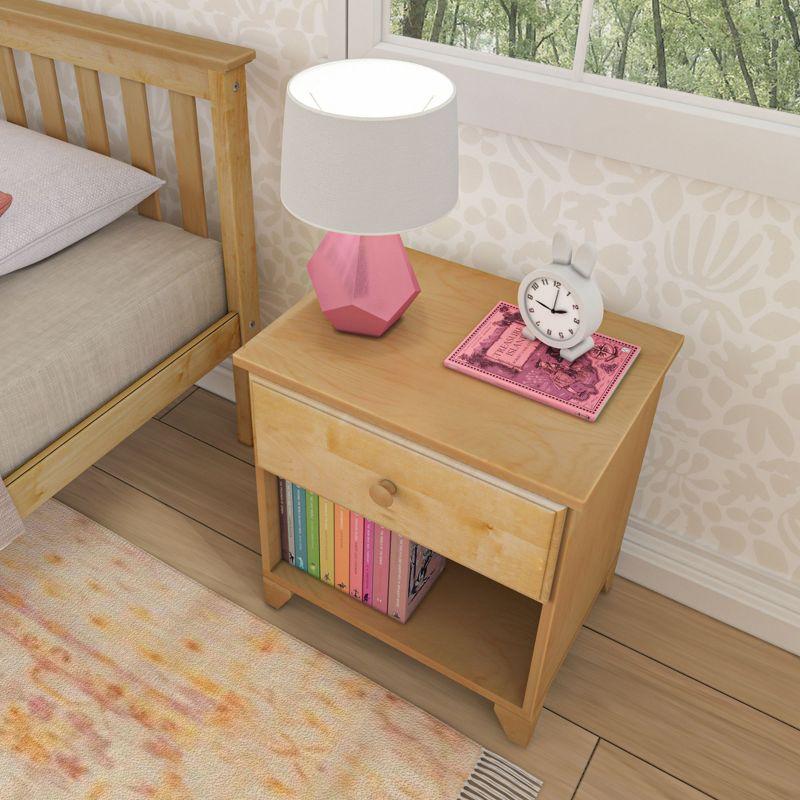 Natural Wood Kids Nightstand with Drawer and Shelf