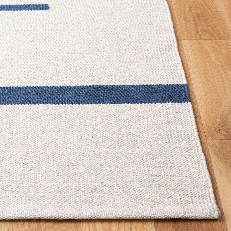 Ivory and Navy Handwoven Cotton Square Area Rug