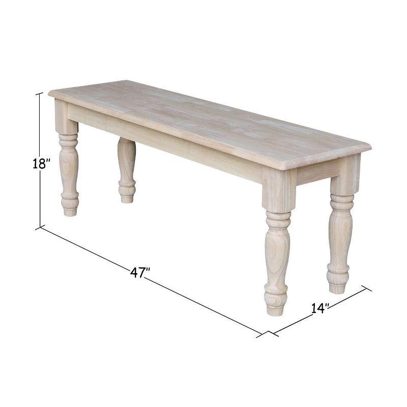 Farmhouse Bench - Unfinished - International Concepts: Hardwood Rectangular Seat for Dining & Bedroom, Seats 2