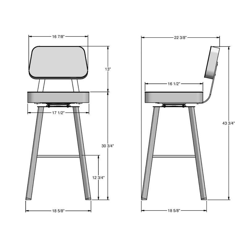 Amisco Clarkson Upholstered Barstool: Faux Leather, Steel Frame, Fixed Height 30", Square Base