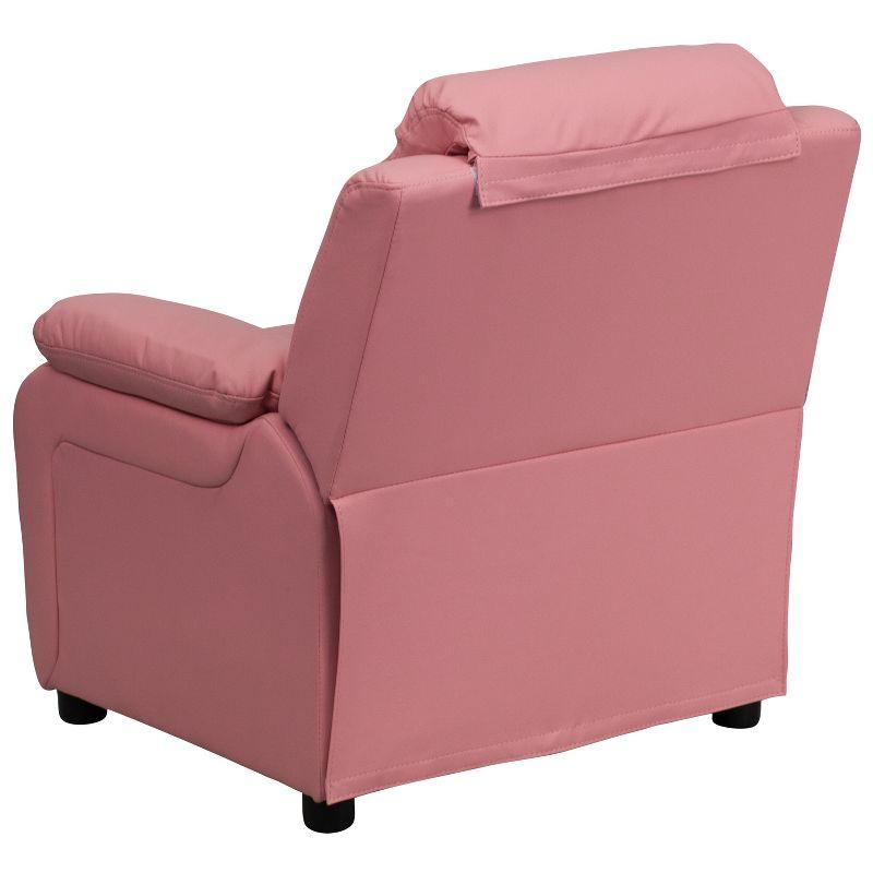 Pink Microfiber Kids Recliner with Storage Arms