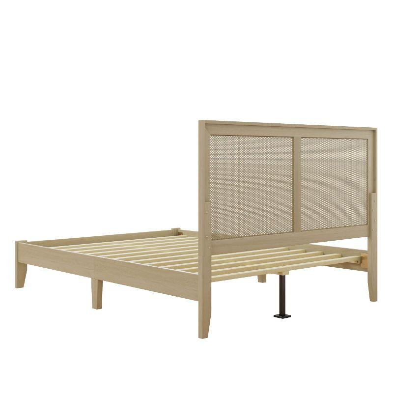 Christopher Knight Home Eudoca Rubber Wood Platform Bed with Rattan Woven Headboard, Natural, Queen