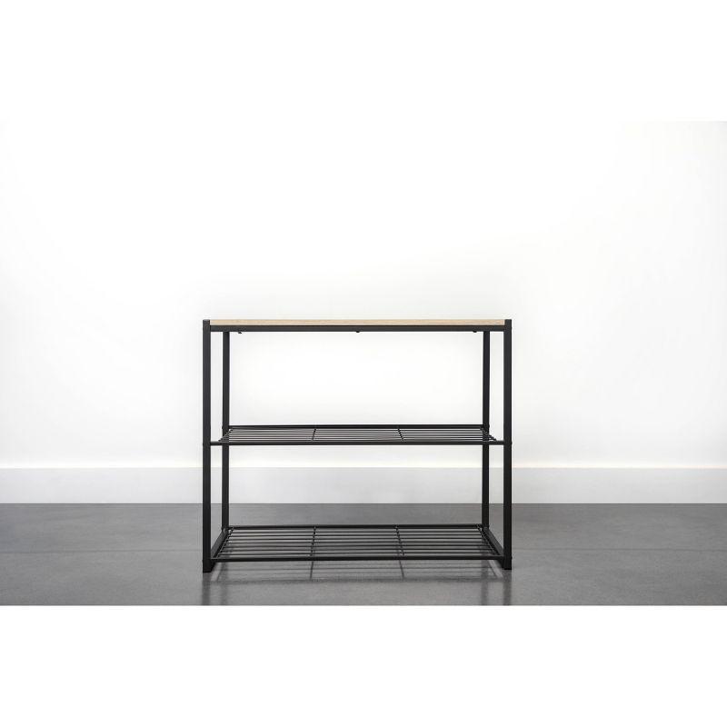 3 Tier Shoe Rack Black Metal with Natural Wood - Brightroom™