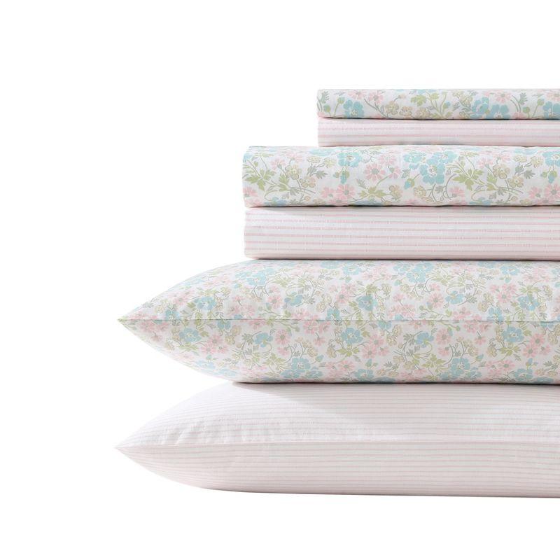 Jaynie Pink and Blue Floral Cotton Queen Sheet Set