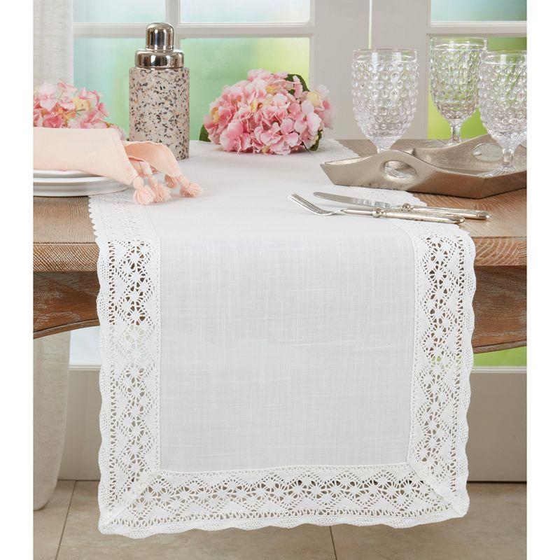 Saro Lifestyle Table Runner with Lace Border Design, 16"x72", White