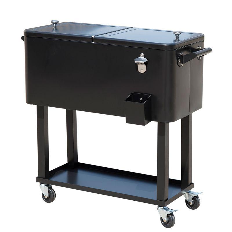 Black Steel 80 Quart Rolling Cooler Cart with Wheels