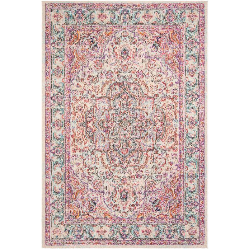 Beige and Fuchsia Geometric Rectangular Area Rug