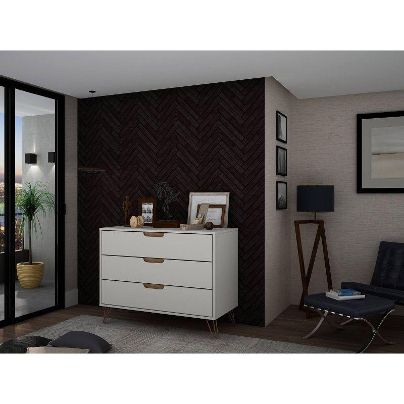 Rockefeller Dresser Off-White/Natural - Manhattan Comfort: Mid-Century 3-Drawer Bedroom Storage