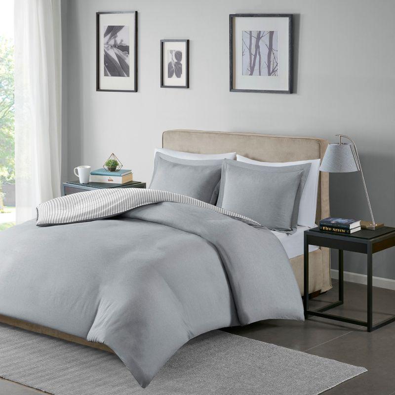 Hayden Twin Gray Microfiber Reversible Duvet Cover Set