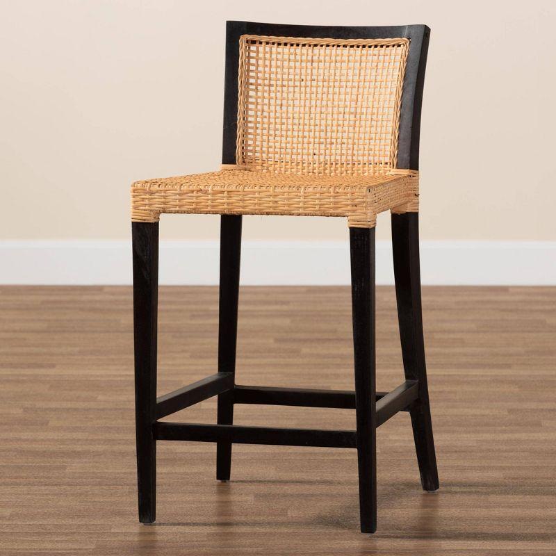 Baxton Studio Lingga Mahogany Wood and Natural Rattan Counter Height Barstool Dark Brown/Natural Brown: Fixed Height, No Assembly Required