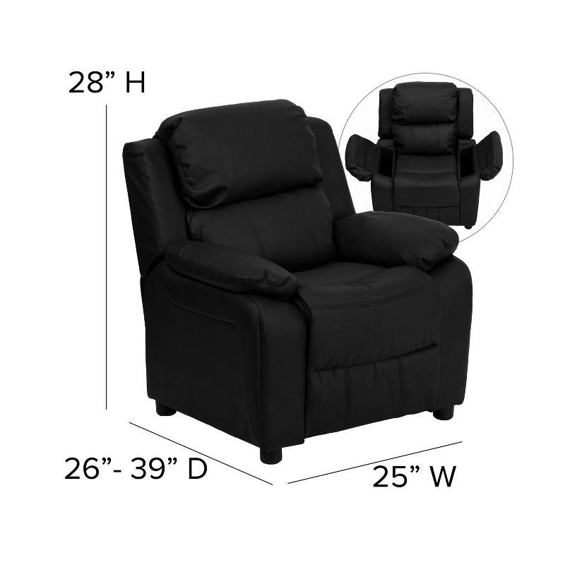 Flash Furniture Charlie Deluxe Padded Contemporary Black LeatherSoft Kids Recliner with Storage Arms