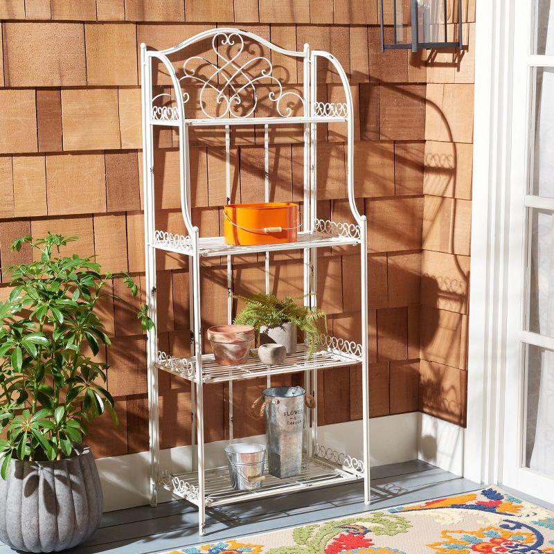 Amaris Antique White Wrought Iron 4-Tier Bakers Rack