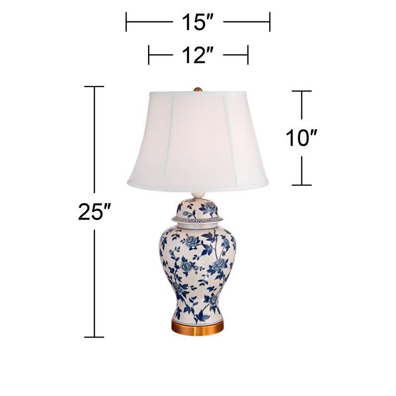 Barnes and Ivy Traditional Table Lamp 25" High Crackle Ceramic Blue and White Rose Vine Temple Jar White Bell Shade for Living Room Family