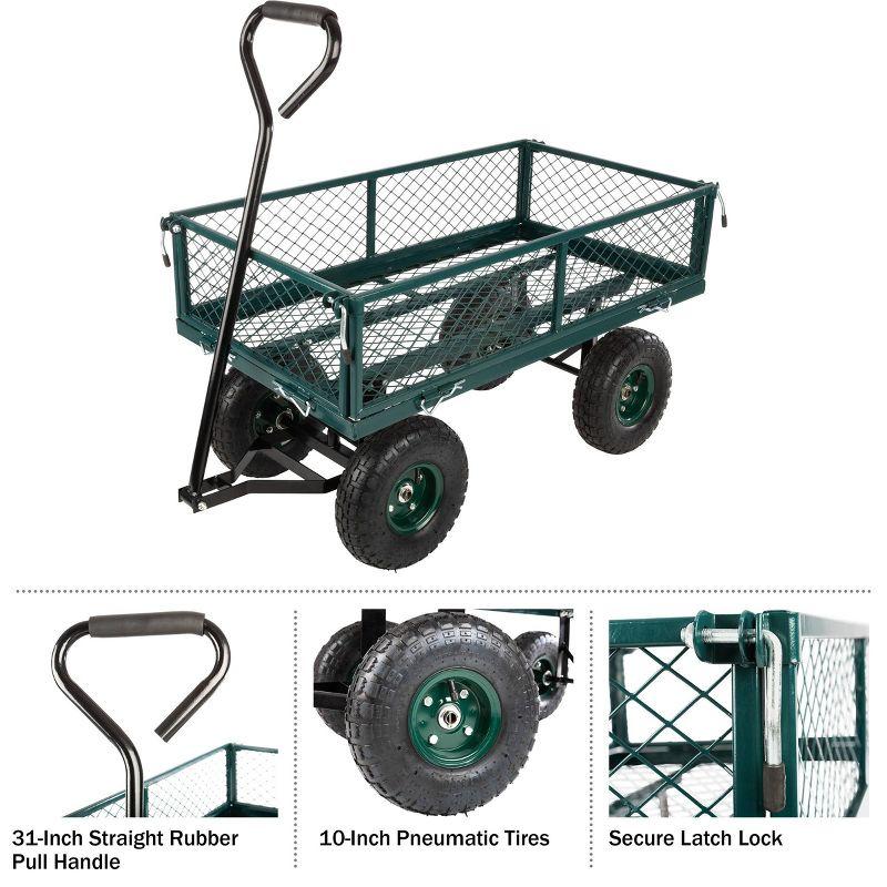 Pure Garden 650lb Capacity All Terrain Rolling Wagon Steel Garden Cart Green