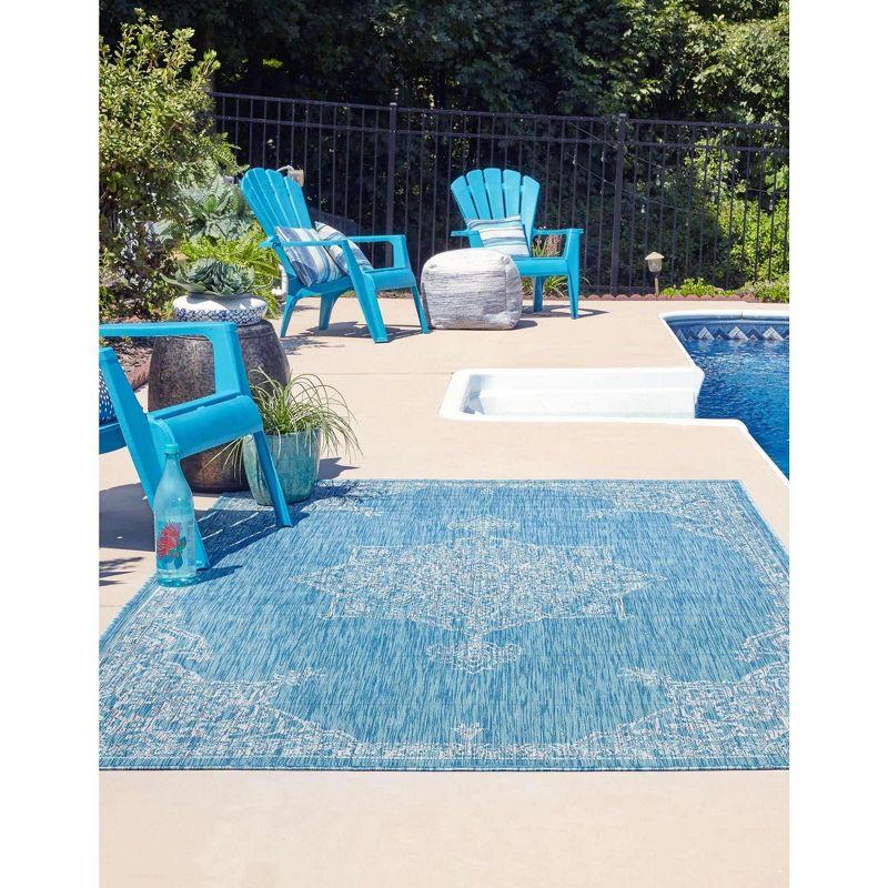 Aqua Blue Rectangular Synthetic Outdoor Area Rug