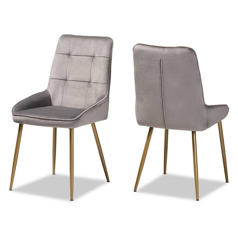 Gavino Grey Velvet and Gold Metal Dining Chair Set