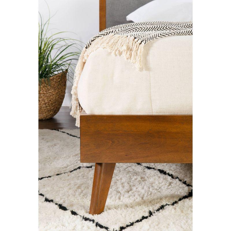 King Reid Mid-Century Platform Bed in Walnut Finish with Tufted Headboard in Gray Fabric - Linon: Upholstered Polyester, No Box Spring Needed