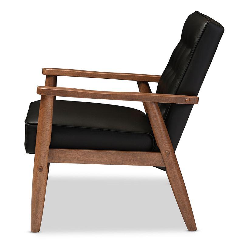 Sorrento Mid - Century Retro Modern Faux Leather Upholstered Wooden Lounge Chair - Black - Baxton Studio: Danish Design, Rubberwood Frame