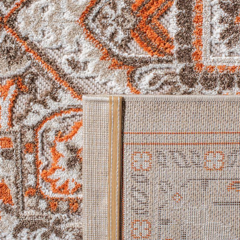 Beige and Orange Floral Synthetic Indoor/Outdoor Rug