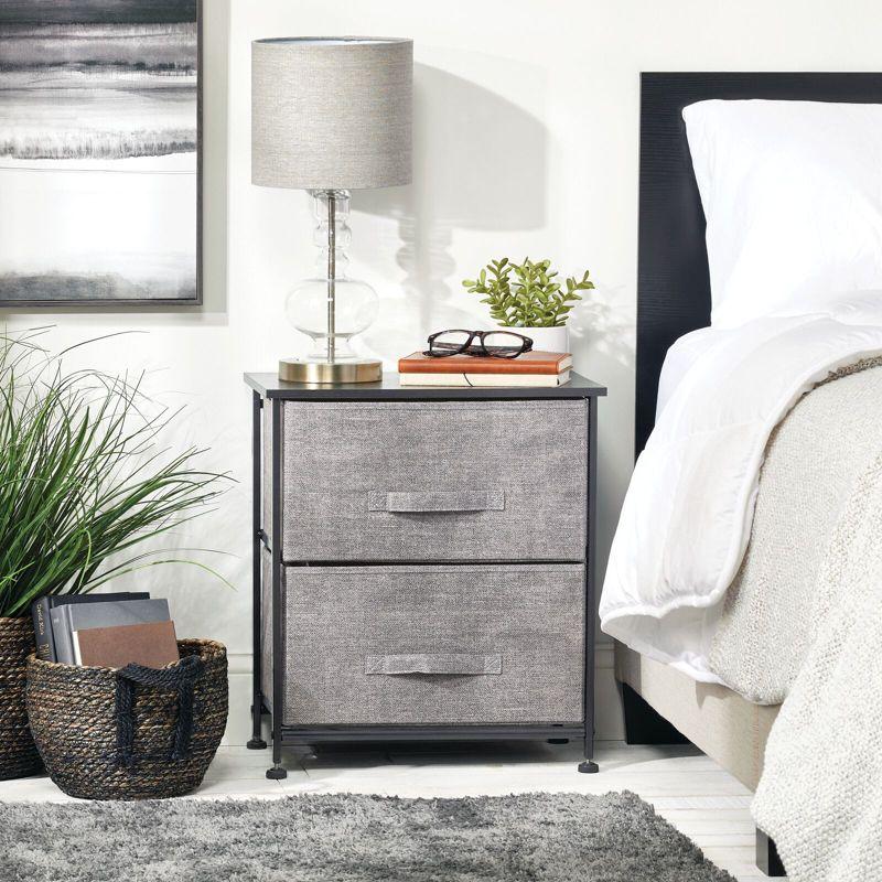 Graphite Gray Fabric 2-Drawer Compact Nightstand with Wood Top