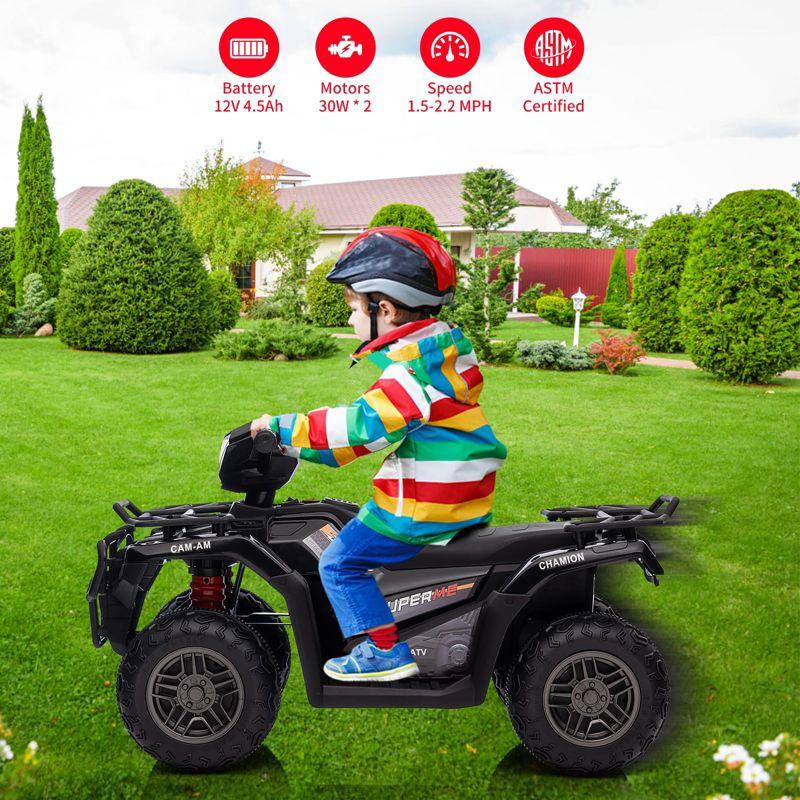 Kids Ride On ATV, 12V Electric Car for Kids, 4-Wheeler Quad Car Toy with Dual Speed Adjustment, Led Light, Music