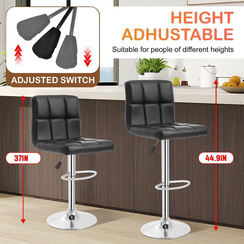 FDW Bar Stool Height Adjustable Swivel Stool with Back PU Leather Kitchen Counter Stools Set of 2 Dining Chairs, Black
