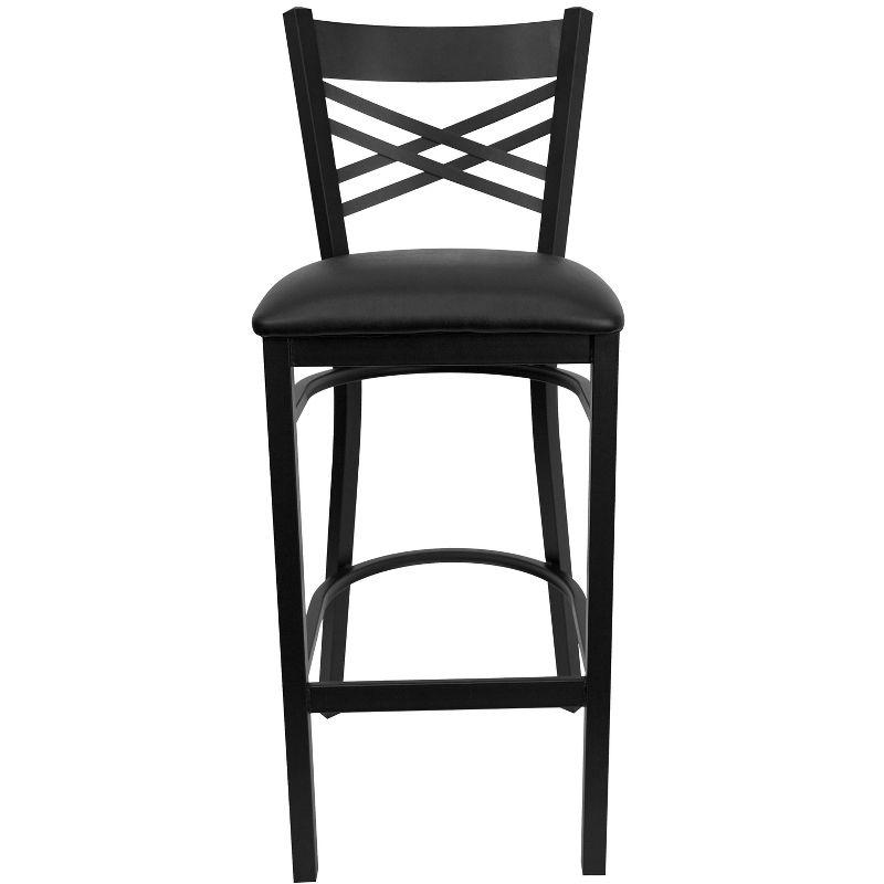 Elegant Black Metal Barstool with X-Back & Black Vinyl Seat