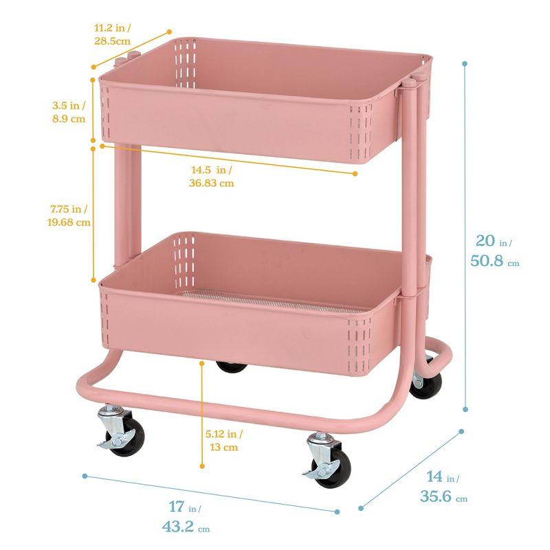 ECR4Kids 2-Tier Metal Rolling Utility Cart - Mobile Storage Organizer