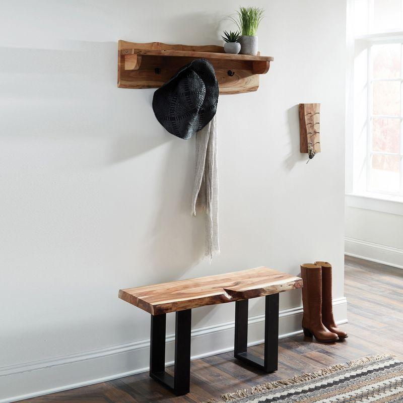 Alaterre Furniture Alpine Natural Brown Live Edge 36" Coat Hooks with Shelf: Acacia Wood, No Assembly Required