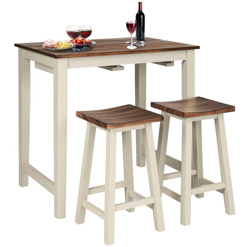 Rustic White and Walnut 3-Piece Counter Height Pub Table Set