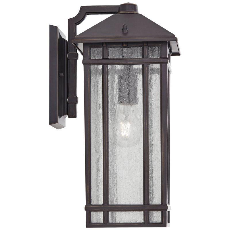 Kathy Ireland Art Deco Outdoor Wall Light Fixture Rubbed Bronze 16 1/2" High Seedy Glass Panels for Exterior House Porch Patio