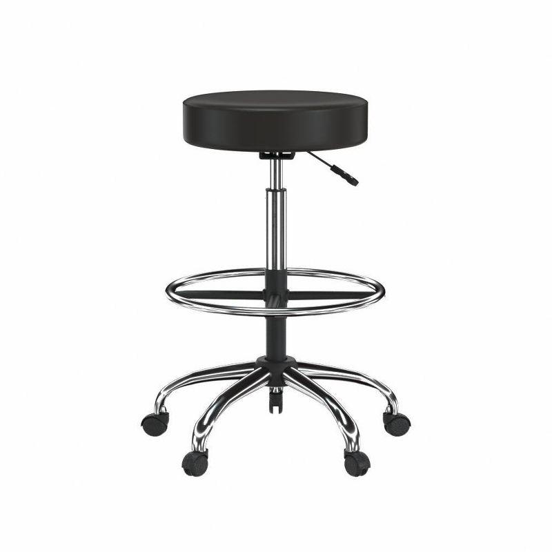 Sleek Adjustable Black Leather Swivel Drafting Stool