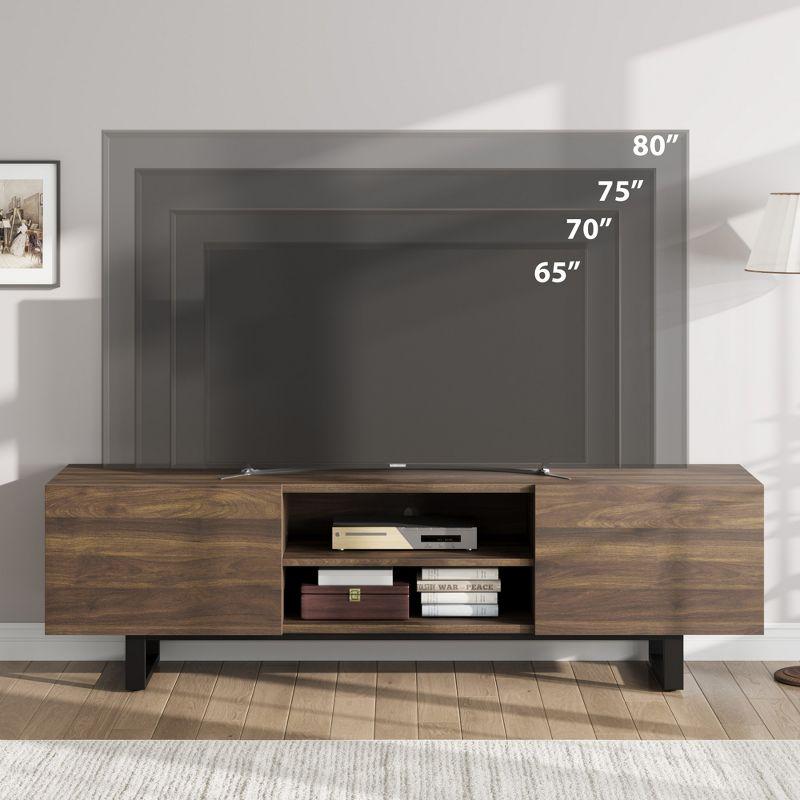 Industrial TV Stand for 80 Inch, Modern Entertainment Center with 2 Drawers, Wooden Cabinet with Heavy Duty Leg and Open Storage for Bedroom, Walnut