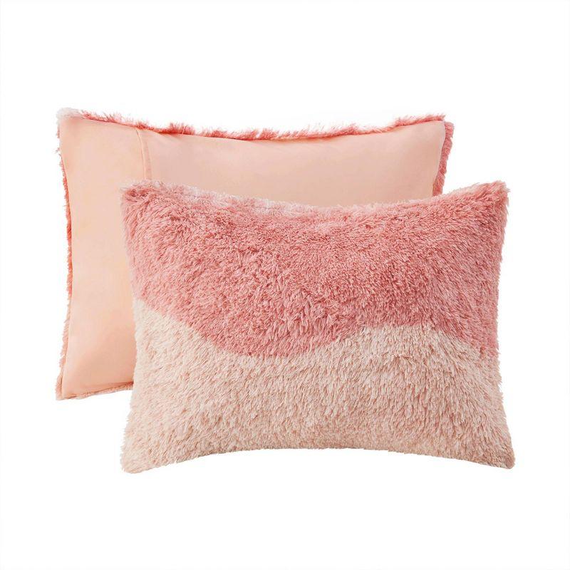 Blush Multi Faux Fur Full Comforter Set with Shams