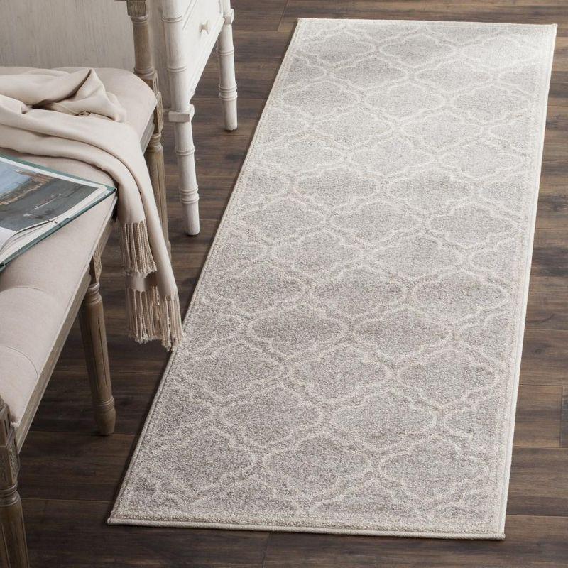 Elysian Grey and Light Grey Hand-knotted Geometric Runner Rug - 2'3" x 13'