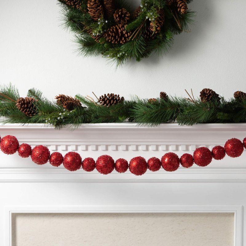 49" Christmas Red Christmas Ball Garland, Red