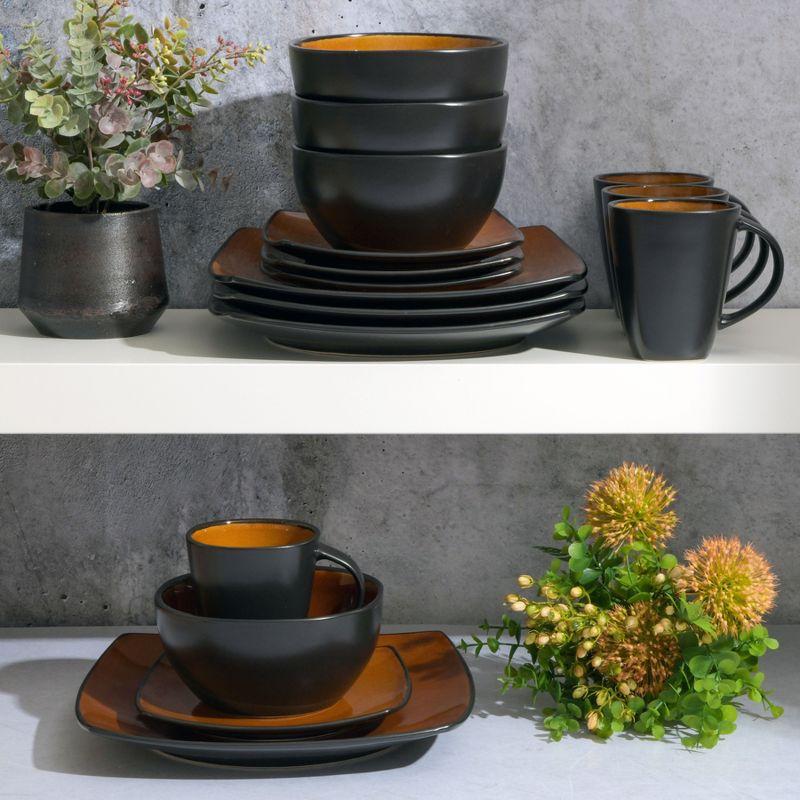 Gibson Soho Lounge Square 16-Piece Stoneware Dinnerware Set Green
