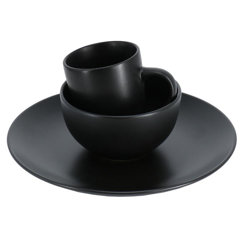 Black Ceramic 12-Piece Round Dinnerware Set for Four