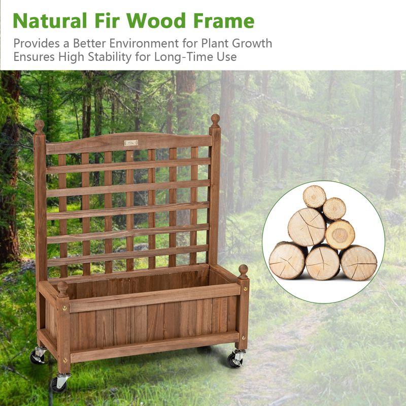 Tangkula 32in Wood Planter Box with Trellis and Wheels Mobile Plant Raised Bed for Indoor&Outdoor
