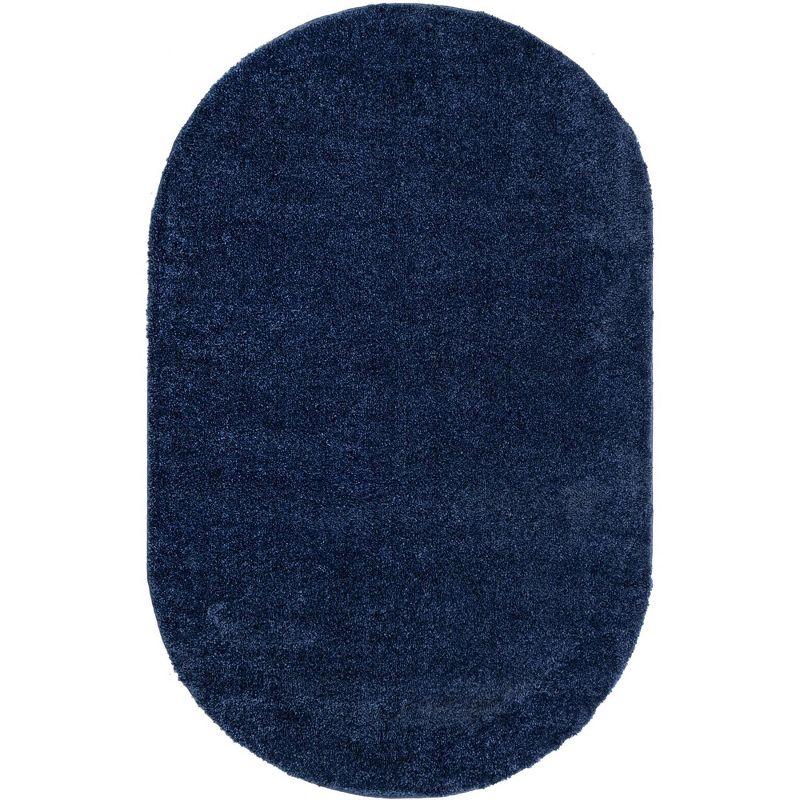 Navy Blue Oval Shag 9' x 12' Synthetic Easy-Care Rug