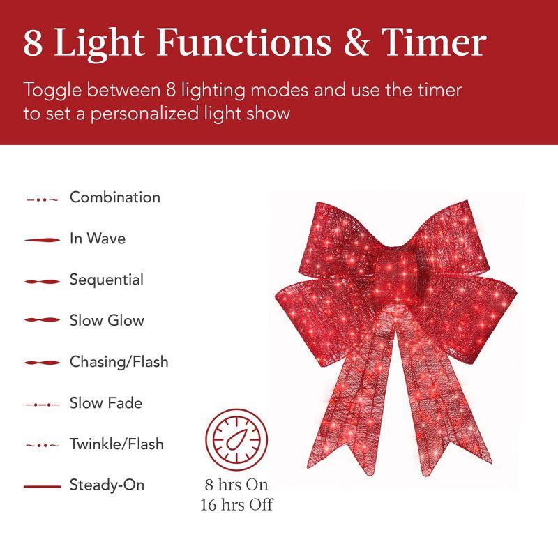 Best Choice Products Pre-Lit Christmas Bow, Large Outdoor LED Lighted Holiday Décor w/ 8 Light Functions, Hook