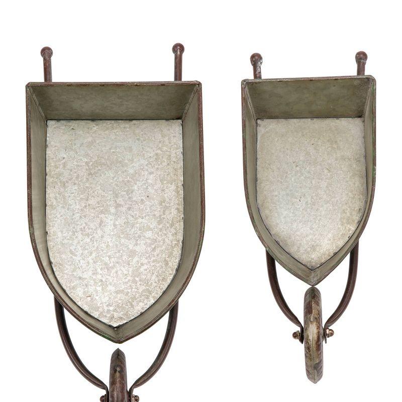 2pk Rustic Iron Wheelbarrow Garden Novelty Planter Green - Alpine Corporation