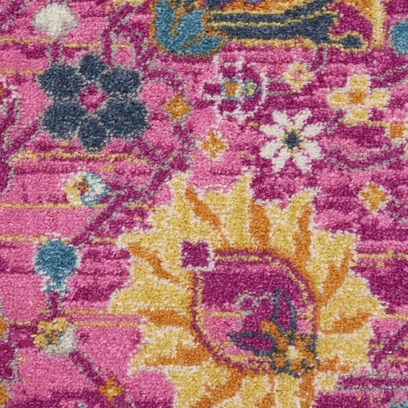 Fuchsia Floral Power-Loomed Round Synthetic Rug - 5'3"