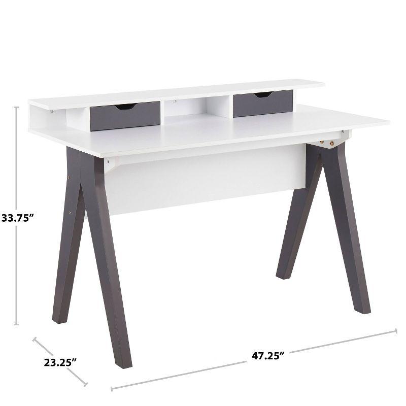 LumiSource Wishbone Contemporary Computer Desk Wood Gray/White:: Mid-Century Modern Office Workstation with Storage Drawer & Shelf