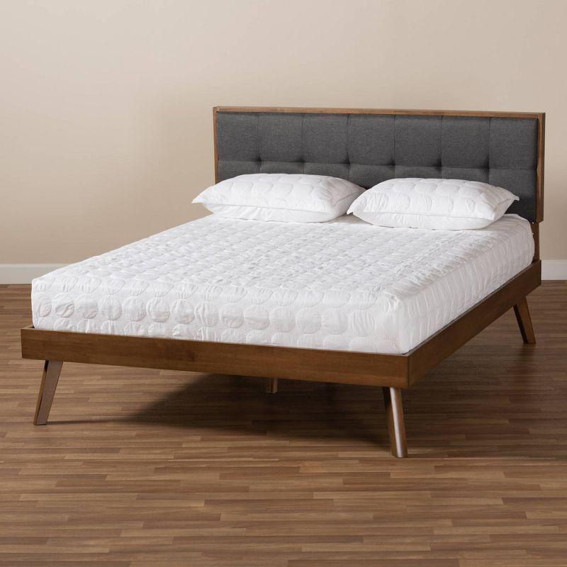 Full Alke Fabric Upholstered Platform Bed with Headboard Dark Gray/Walnut - Baxton Studio: Chic Retro Design, No Box Spring Required