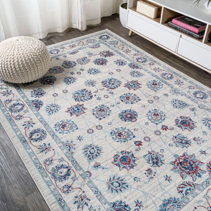 Elegant Vintage Persian-Inspired Ivory/Blue/Red Area Rug - 4' x 6'