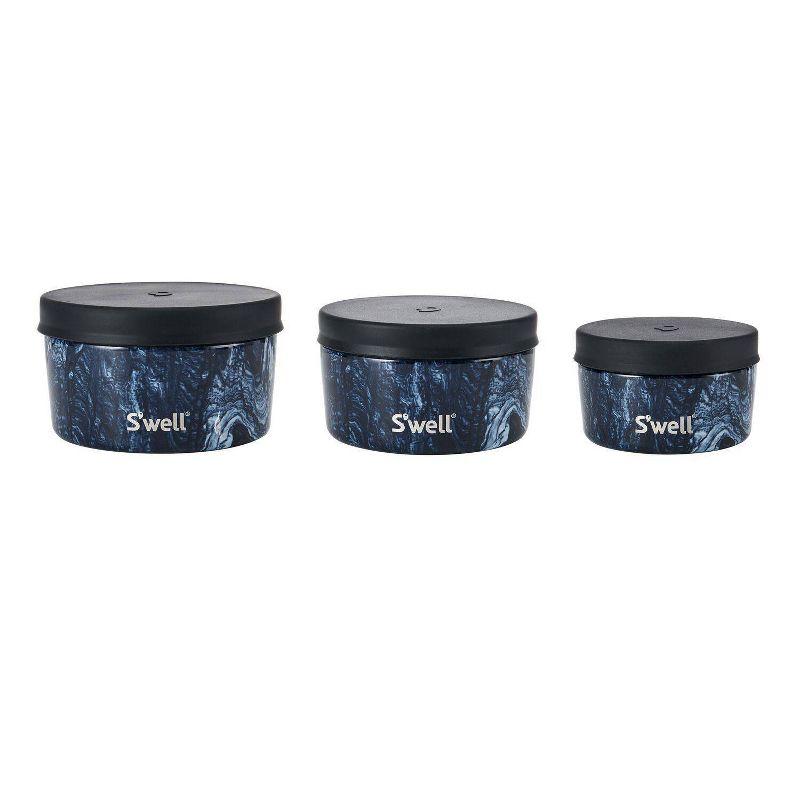 S'well Food Storage Canister Set Azurite Marble: Stainless Steel, Silicone Lid, Dishwasher-Safe, 3-Piece Set