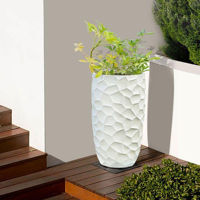 LuxenHome White MgO Geometric Pattern 22" Tall Round Planter