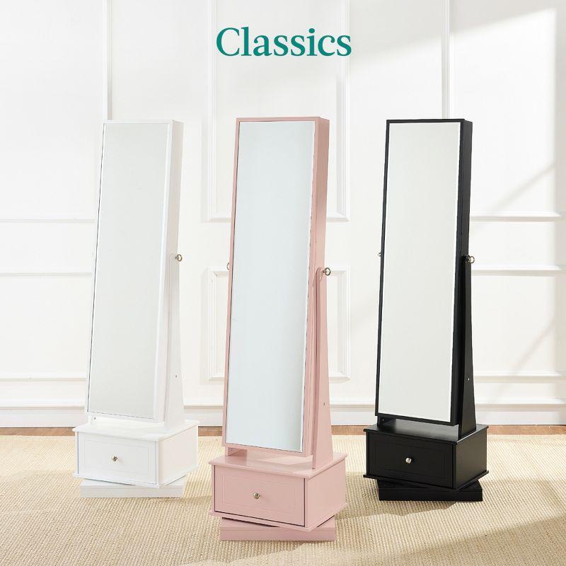 Best Choice Products 360 Swivel Standing Mirrored Jewelry Cabinet, LED-Lit Makeup Organizer w/ Mirror - Rustic Brown