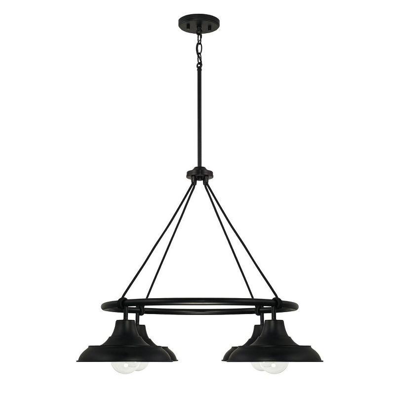 Modern Farmhouse Matte Black 4-Light Chandelier with White Shade Interior